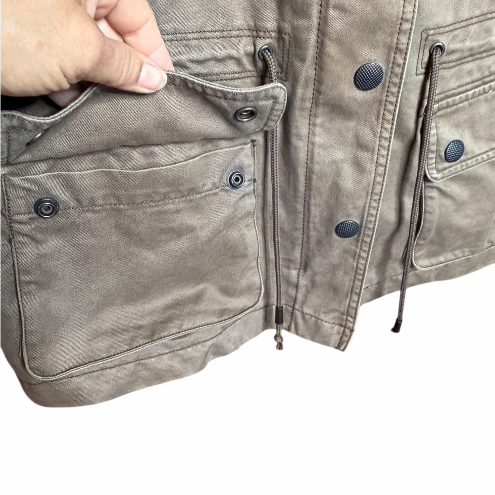 LOFT Tan Hooded field barn Jacket Button front and zipper cinched waist-SZ M - Picture 5 of 12